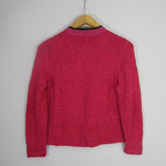 South Cotton Womens Small Pink Black Hand Loomed Long Sleeve Cardigan Bolivia - Picture 7 of 9